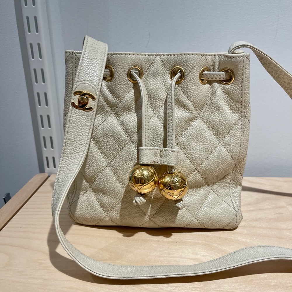 SOLD 💓 Chanel Caviar CC Gold Ball Drawstring Bucket Bag